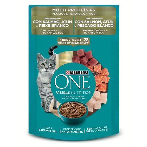 Purina One alimento húmedo para gatitos y gatos adultos sabor salmón, atún y pescado blanco