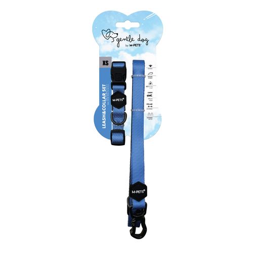 Set Correa y Collar M-Pets Gentle Dog Azul Celeste