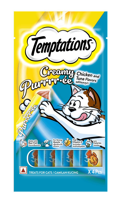 Snack Cremoso para Gato Temptations Pollo y Atún