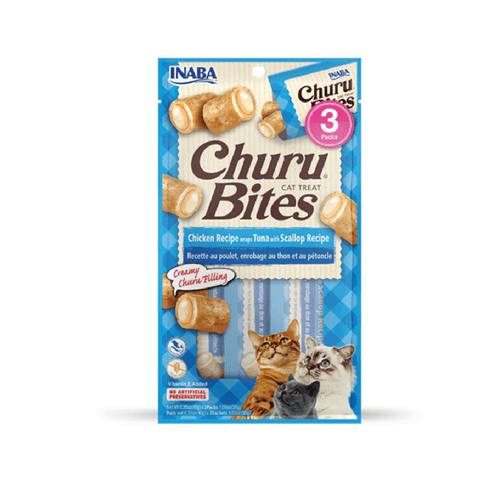 Snack Cremoso Para Gato Inaba Churu Bites Pollo Wraps Atún Con Viera