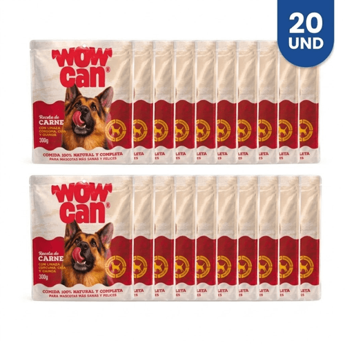 Combo Alimento Húmedo Para Perro Pouch Wow Can Carne - x20